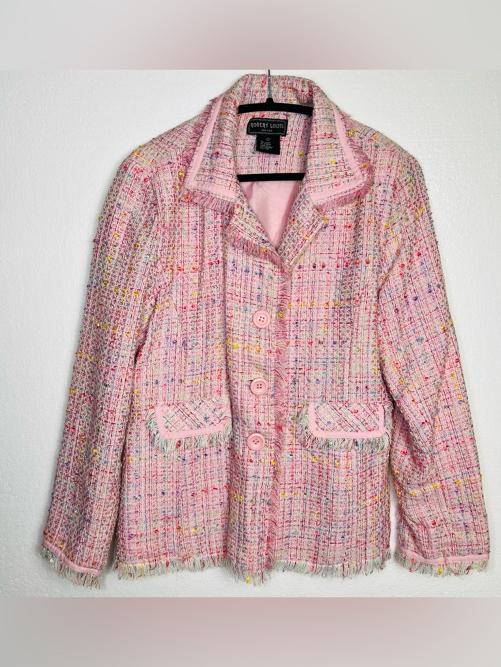 Robert Louis Y2K Pink Tweed Candy Jacket Button Blazer Size L